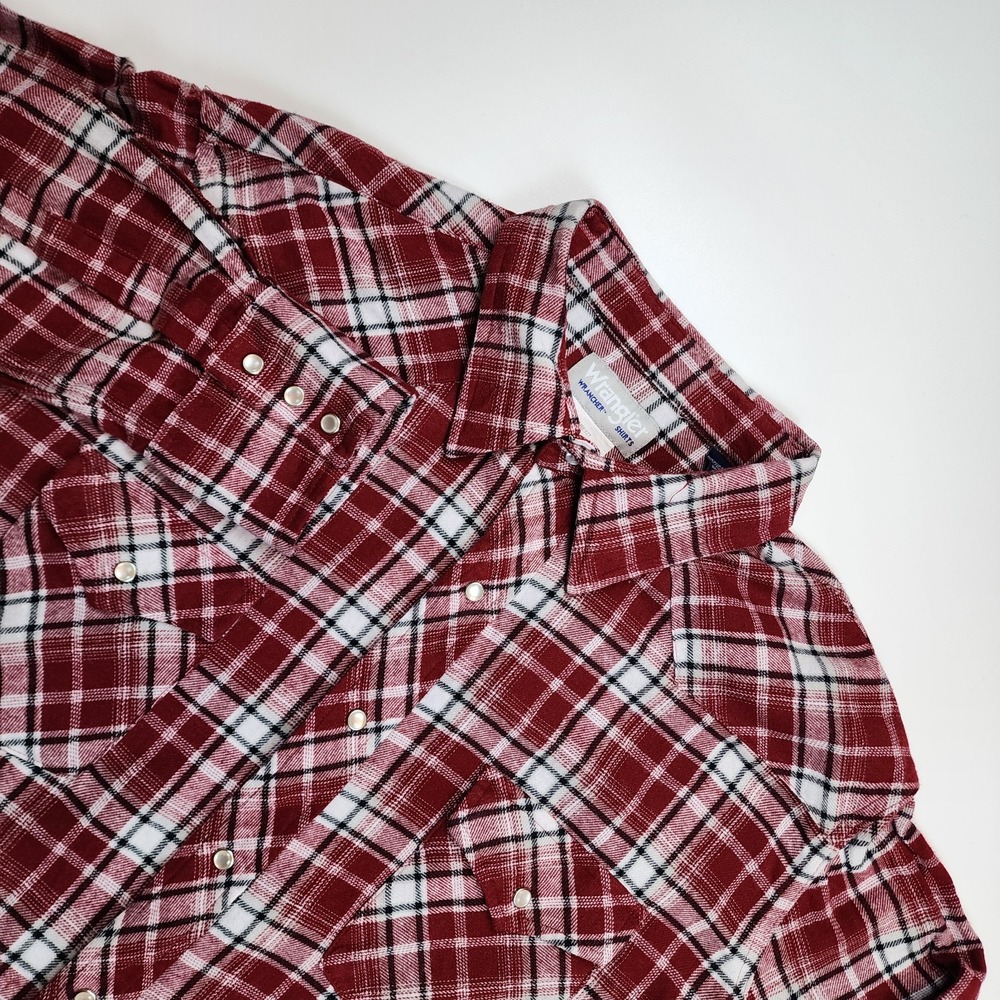 Wrangler Men's 2XLT Tall Plaid Western Snap Shirt Red Black Pearl Snap Cowboy